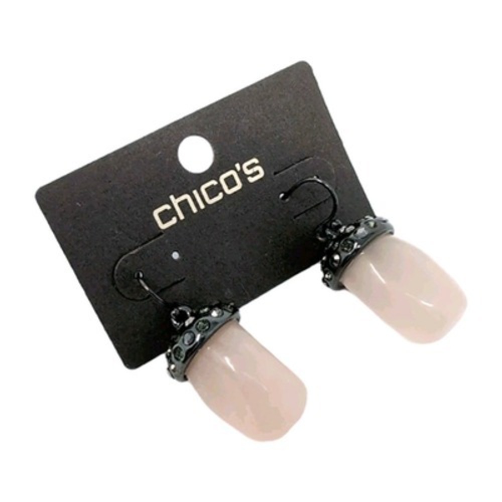 Chico's Fashion Jewelry Donna Drop Earrings Blush Pink Gunmetal NEW NWT msrp $25